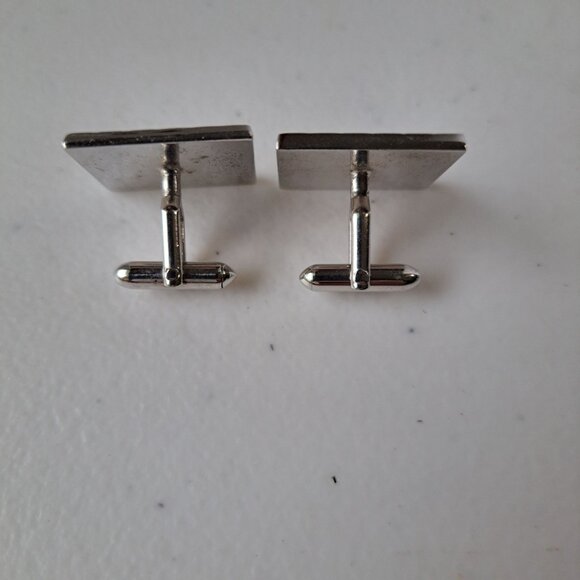 VTG Swank Silver-Tone Square Cufflinks Abstract Silhouettes 1" Men Formal Career - Picture 3 of 6